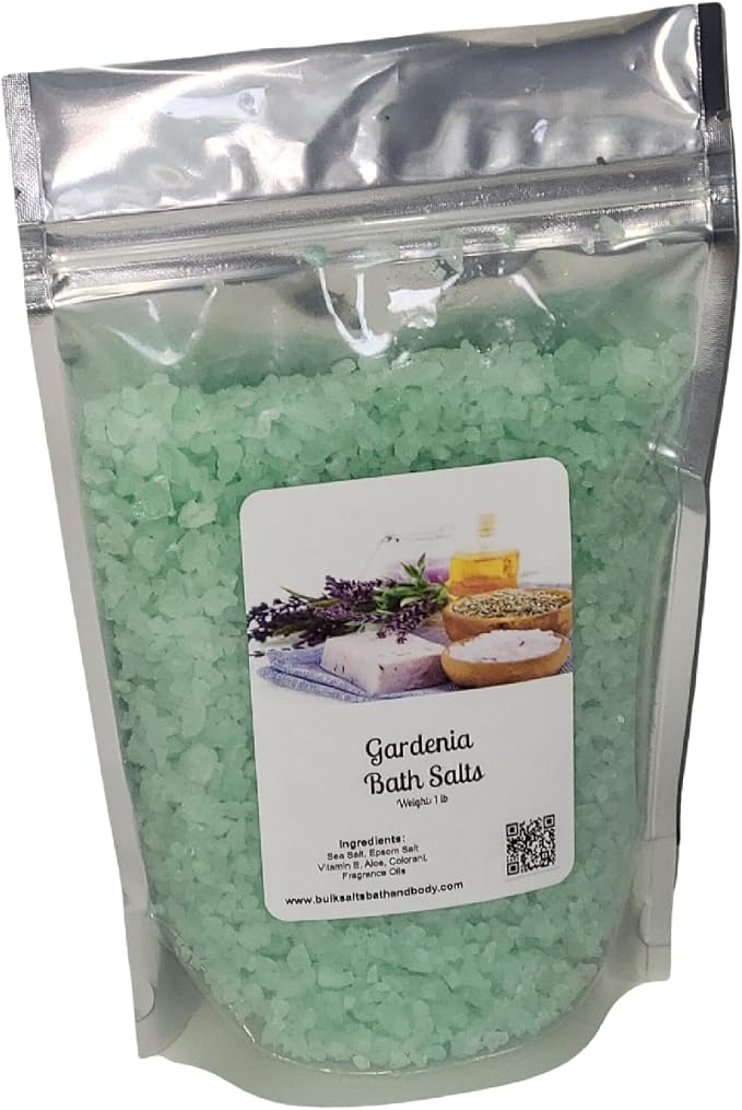 Bath Salts | 1lb Bag (16oz.) | Choose Your Scent | Epsom Salt | Sea Salt| Bathing | Body Care | Beauty | Relaxation | Spa | Pedicure | Manicure | Soak (Gardenia)