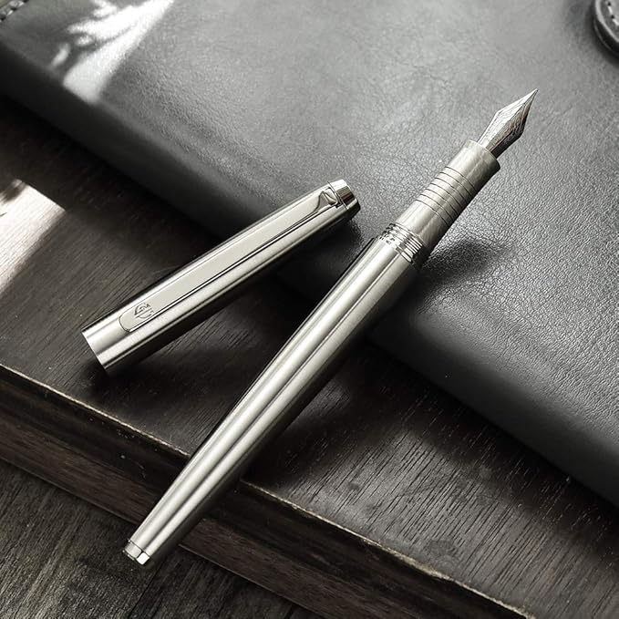 HongDian Stainless Steel Fountain Pen Iridium Fine Point with Converter and Metal Pen Box