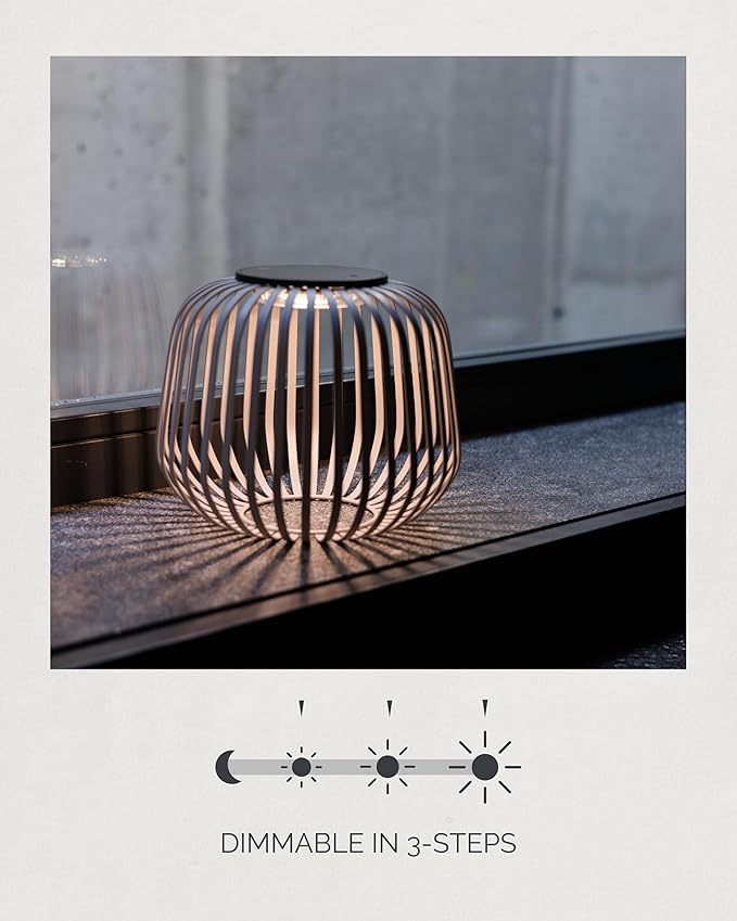 LUUK Studio Solis Wireless Solar LED Ambient Table Light, Warm White, 3 Dimmable Levels, Indoor & Outdoor, Solar & USB-C Rechargeable, Living Room, Bedside, Organic Contemporary, Walnut Brown, Size M