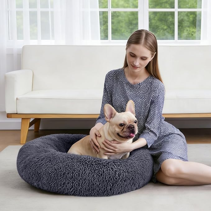 MIXJOY Orthopedic Dog Bed Comfortable Donut Cuddler Round Pet Beds Ultra Soft Washable Dog and Cat Cushion Bed (23'', Dark Gray)