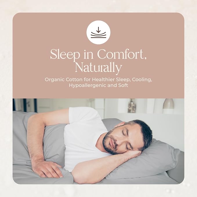 100% Organic Cotton Pillow Cases Queen Size Set of 2-100% Cotton Pillowcases GOTS Certified 500 Thread Count - Naturally Cooling Comfortable Breathable & Soft Pillow Cases (Grey, Queen)