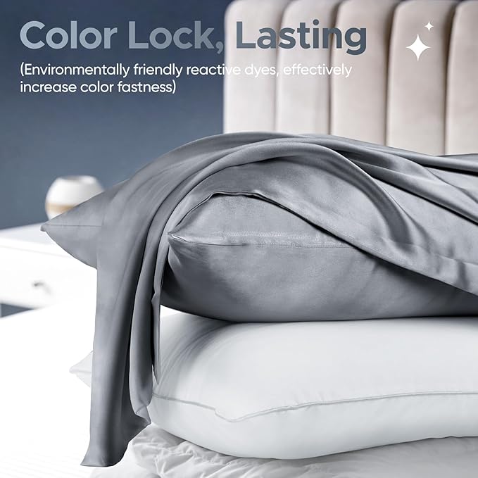 100% Pure Mulberry Silk Pillowcase for Hair and Skin - Allergen Resistant Dual Sides,600 Thread Count Silk Bed Pillow Cases with Hidden Zipper,1pc,King Size,Medium Grey