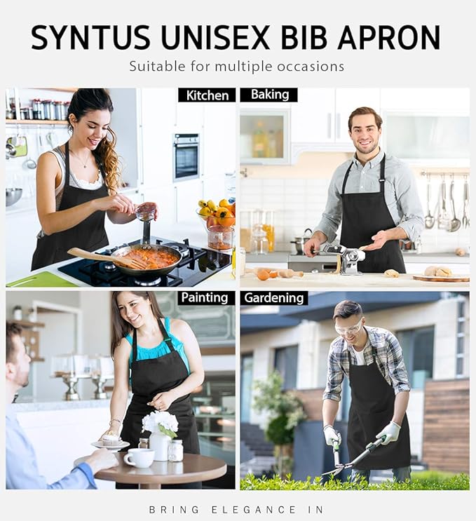 Syntus Apron for Men Women, Adjustable Cooking Kitchen Chef Aprons with 2 Pockets