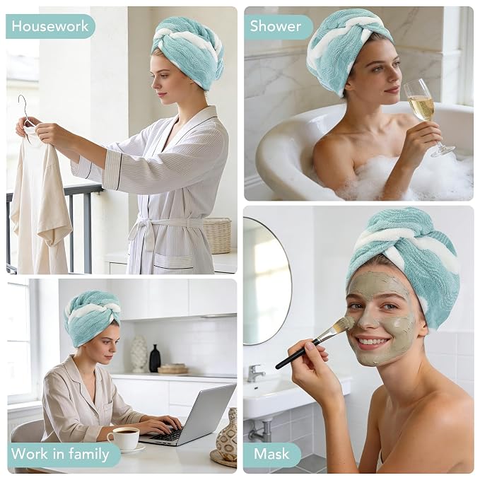 SINLAND Microfiber Hair Drying Cap Hair Towel Turban Twist for Women Fast Drying Towels Head Turban Absorbent Soft Lightweight Black 3 Pack