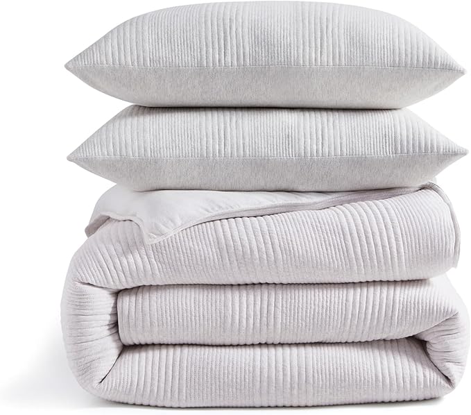 Duvet Cover Set - King, Soft Jersey Knit Bedding - 3 Piece - Heathered Gray