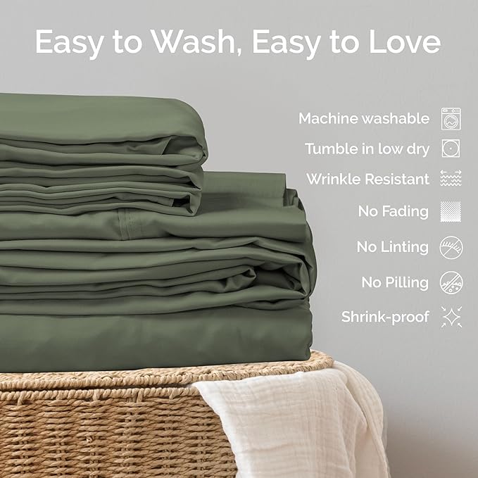 Pillow Cases King Size Set of 2 Pillowcases 100% Viscose from Bamboo Cooling Pillowcases, Soft & Breathable Pillow Case with Envelope Closure, Green Pillow Cases (Moss)