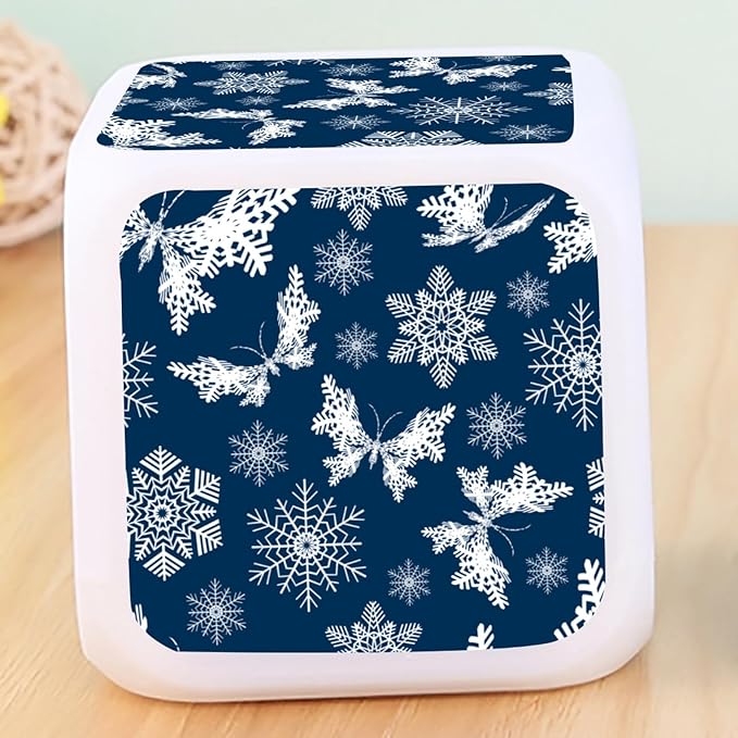 Digital Alarm Clock,Snowflake Butterfly 7 Color Change LED Digital Alarm Clock with Date Thermometer for Toddlers,Girls and Boys