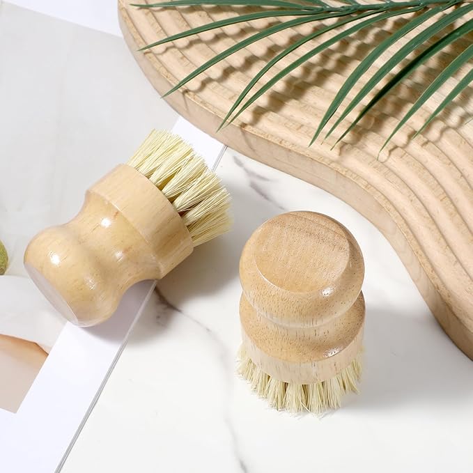 Molain 10 Pack Bamboo Dish Brush Set, Natural Dish Scrub Brush with Handle, Wooden Dish Scrubber for Kitchen Cleaning, Eco-Friendly Scrub Brush for Dishes, Pots, Pans, and Vegetables