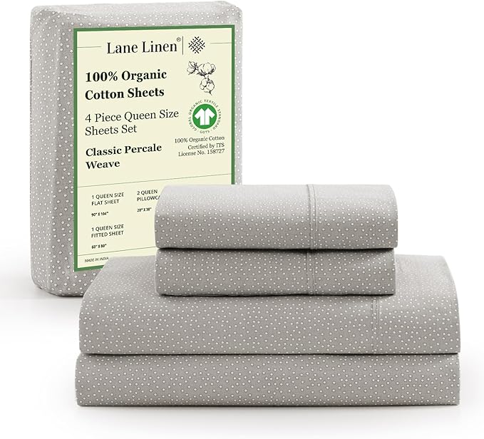 LANE LINEN Sustainably Produced 100% Organic Cotton Twin Bed Sheet Set, Soft & Breathable Naturally Cool Temperature Regulating Twin Sheet Set, Low Pilling Fade Resistant Bed Sheets- Snowdrop