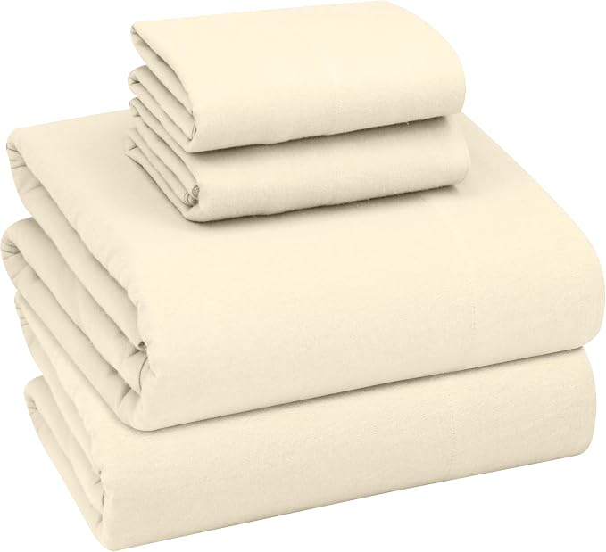 RUVANTI Flannel Sheets Full Size - GOTS Certified 100% Organic Cotton, 4 Piece Warm, Soft & Breathable Set, Deep Pocket Snug Fit, Double Brushed Cozy All Season Bedding, Winter White