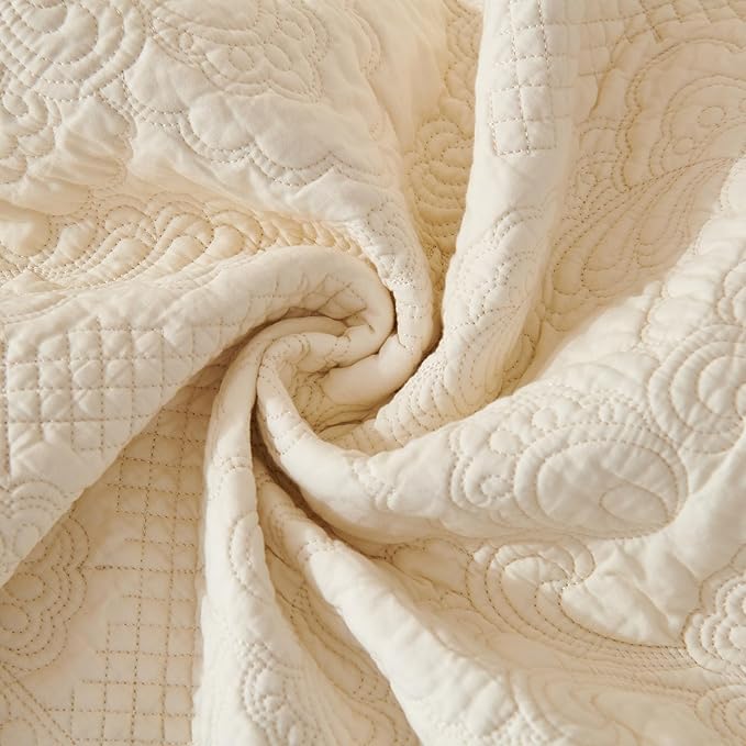 vctops Set of 2 Decorative Cotton Quilted Throw Pillow Covers 18x18 Cozy Boho Farmhouse Embroidery Cushion Cover Soft Accent Pillowcase for Couch Sofa Bed (Cream,18"x18")