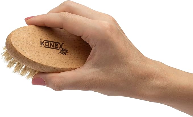 KONEX Bath Brush Set, Exfoliating Shower Scrubber, Dry Brushing Body Brush Set, Pore Opening, Beechwood Handle with Natural Bristle Large 15" Plus Small Face Brush (Pack of 5)