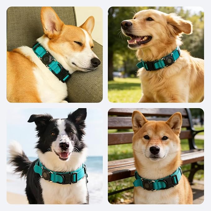 Upgraded AirTag Dog Collar,Waterproof Tactical Dog Collar with AirTag Holder, Control Handle and Metal Buckle,Heavy Duty Dog Collars for Large Dogs (Teal,XXL