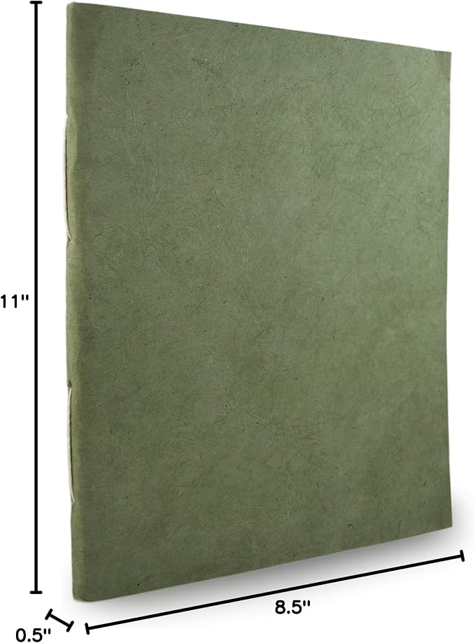 Nepali Companion 8.5x11 inch Notebook with Handmade Paper and Vegetable-Dyed Softcover, Vintage Composition Notebook for Office, School, and Home, Handcrafted in Nepal (Large, Sage)