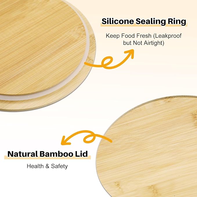 Blushtier 4 Pack 44/32/ 21/14 oz Borosilicate Glass Food Containers with Bamboo Lids, Stackable Glass Bowls for Meal Prep & Lunch, Microwave, Freezer and Dishwasher Safe