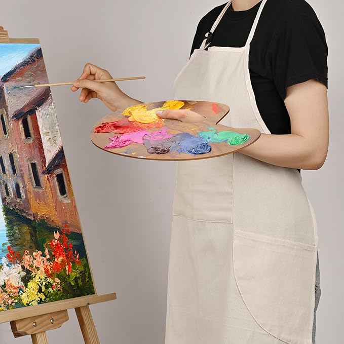 KEVIN&SASA CRAFTS Painting Apron for Men and Women, Professional for Acrylic, Oil and Watercolor Painting, With 3 Pockets, Adjustable Cotton Canvas Bib Apron