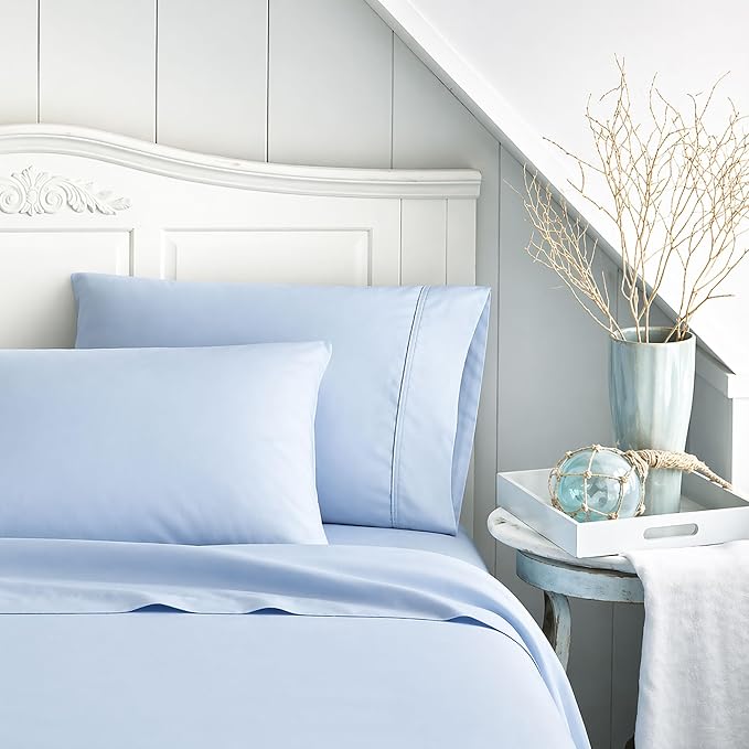 ORGANIC TEXTILES Premium Quality Bed Sheets - Organic Cotton 350 Thread Count - GOTS Certified - King, (4 Pc. Set) - Sky Blue