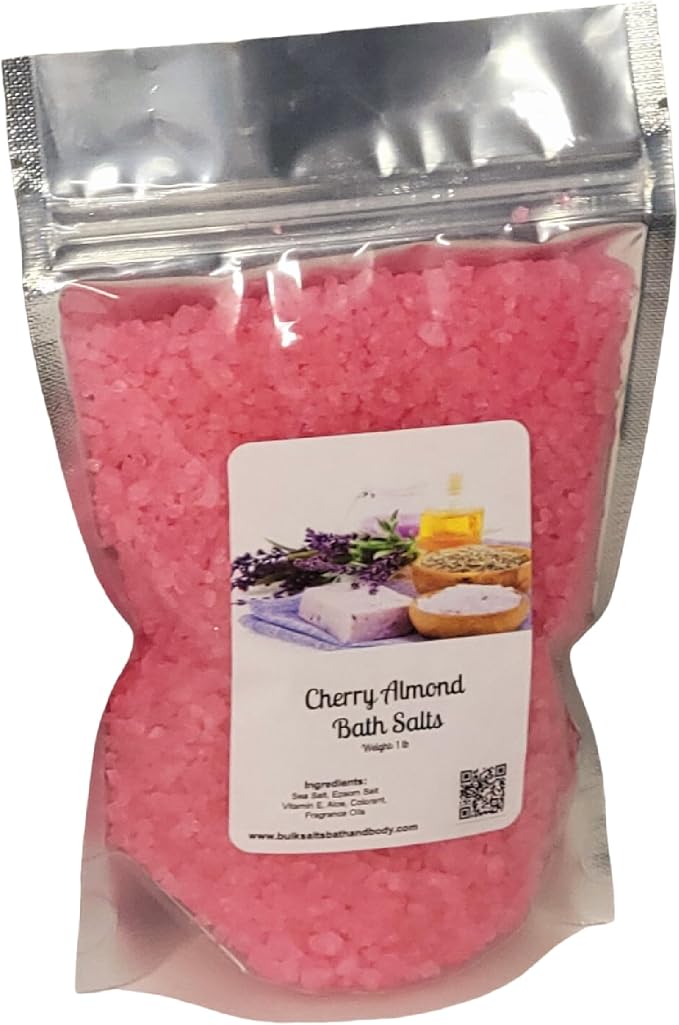 Bath Salts | 1lb Bag (16oz.) | Choose Your Scent | Epsom Salt | Sea Salt| Bathing | Body Care | Beauty | Relaxation | Spa | Pedicure | Manicure | Soak (Cherry Almond)
