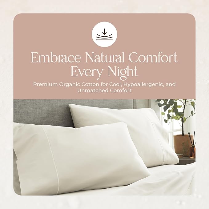 100% Organic Cotton Sheets Full Size - GOTS Certified Organic Bed Sheets with Deep Pocket 500 Thread Count and Cozy Sateen Weave Gets Softer with Each Wash - Luxury 4 Piece Set (Natural, Full)