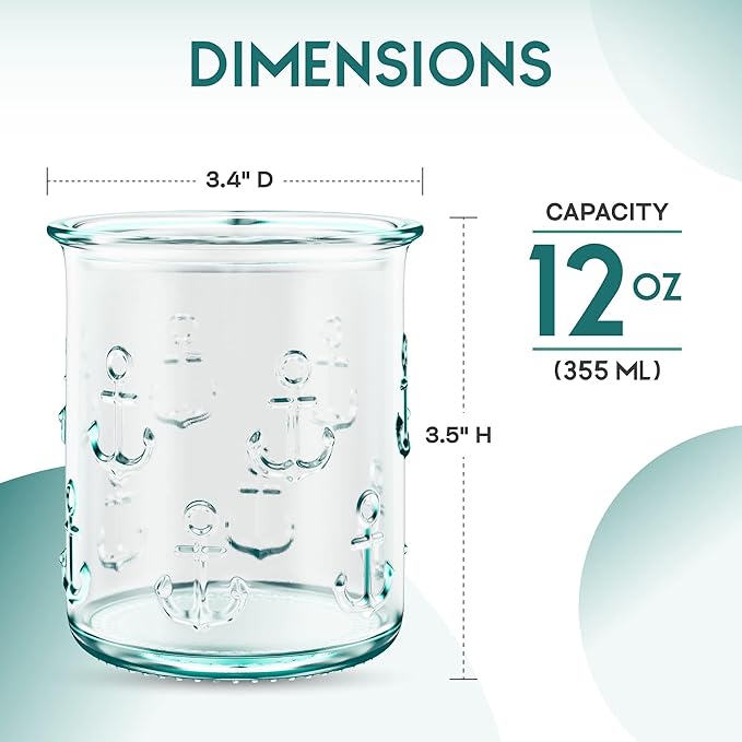 Amici Home – Anchor Anchor DOF Glass - 12 Oz - Green, Set of 6