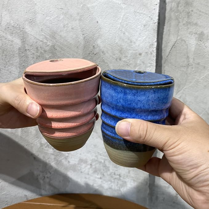 Handmade Ceramic Handcrafted Rough Earthenware Hand-held Corrugated Mug, Creative Household Coffee Water Cup,300ML, Unique Design, Safe for Microwave and Dishwasher (4#)
