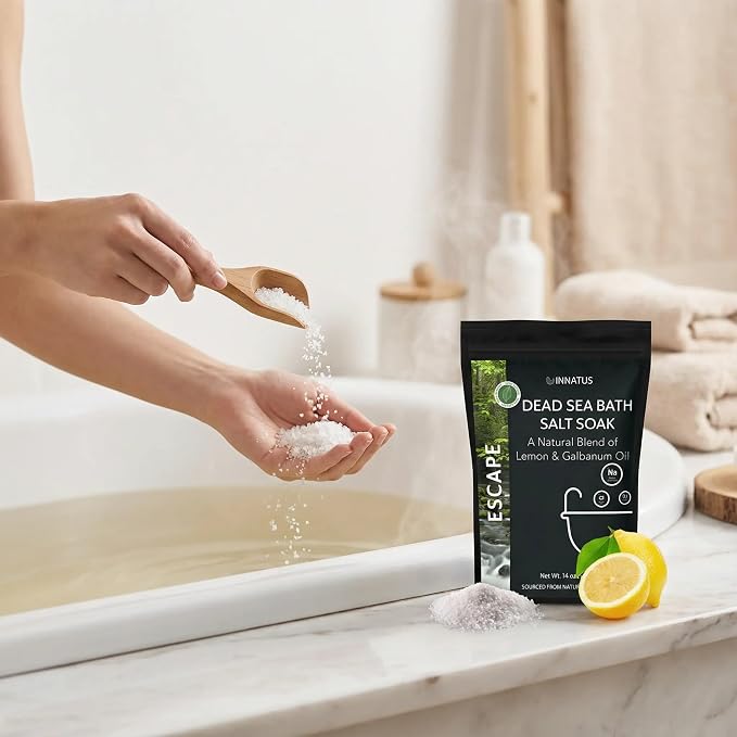 Dead Sea Soothing Bath Salt Soak with 21 Minerals – Relaxing, Detoxifying, and Nourishing for Skin – 14oz, Infused with Essential Oils – Rejuvenate Mind & Body. (Lemon)