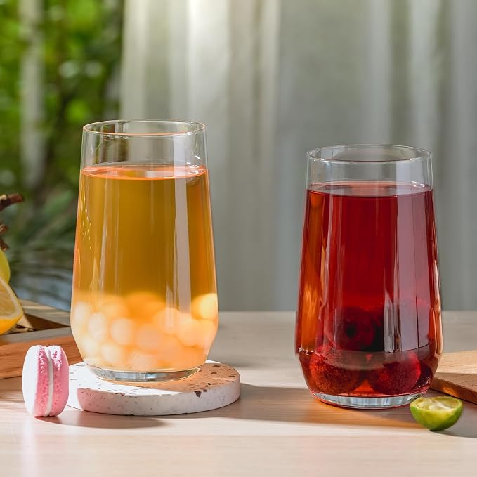 Wlasss Drinking Glasses Set of 6, 16.4 oz Crystal Water Glasses,Tall Glass Cups,Highball Glass for Cocktail,Juice,Mojito,Iced Tea,Kitchen and Bar Glassware,Gifts for Christmas