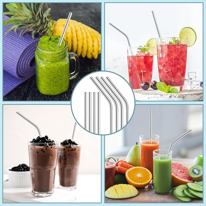 110 Pack metal straws reusable,50 Straight +50 Bent 8.5 Inch Stainless Steel Straws,10 Cleaning Brushes Included, Perfectly Compatible with 20oz Cup Tumblers