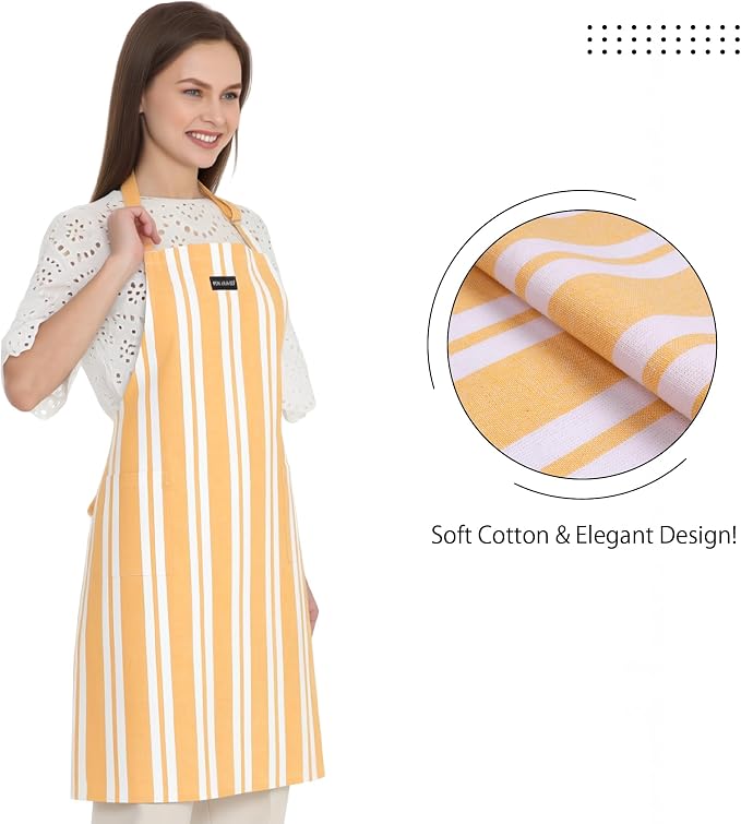 Encasa XO Cotton Kitchen Aprons for Women & Men with Pocket & Towel Loop, Adjustable Neck & Back Strap for Cooking, Baking