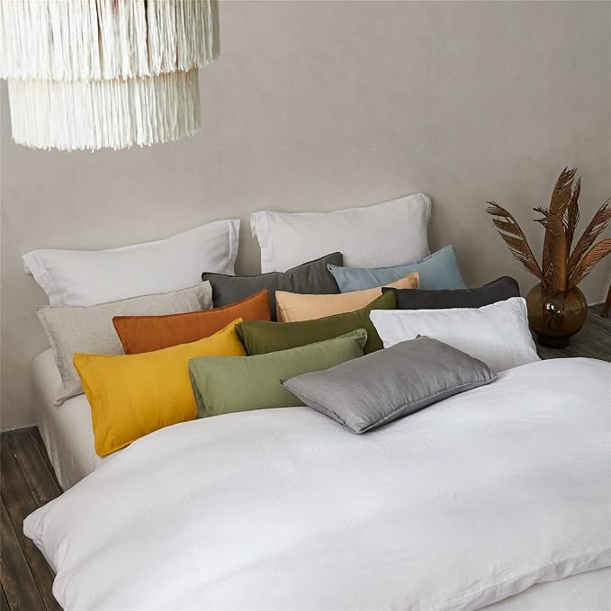 Simple&Opulence 100% Linen Lumbar Pillow Cover 12 x 20 Inches Set of 2 Rectangular Decorative Throw Cushion Cover for Couch Sofa Bed Living Room Office Soft Breathable Farmhouse - Rust