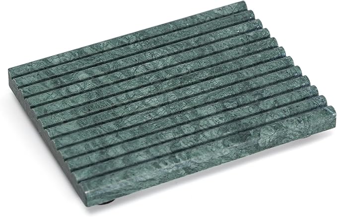 Natural Green Marble Soap Dish, Rectangular 4.7"x3.5" Green Stone Bar Soap Holder for Shower, Bathroom Soap Saver with Self Draining Grooves, Modern Marble Soap Tray Sponge Holder, Keep Bars Dry