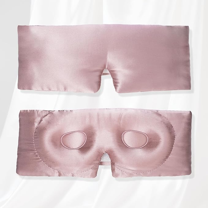 VOCOSTE 22 Momme Pure Silk Sleep Mask with Travel Pouch, 3D Contour Adjustable Blindfold for Side Sleepers, Eyelash Protecting for Natural Lashes & Extensions, Light Pink
