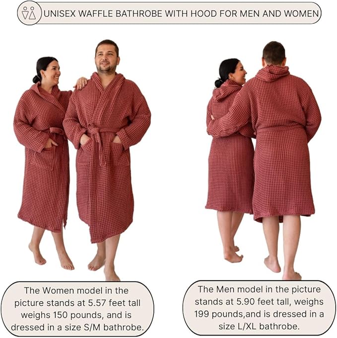 Unisex Hooded Waffle Robe for Women & Men 100% Turkish Cotton | Quick-Dry Bathrobe | Cozy Housecoat for Lounging
