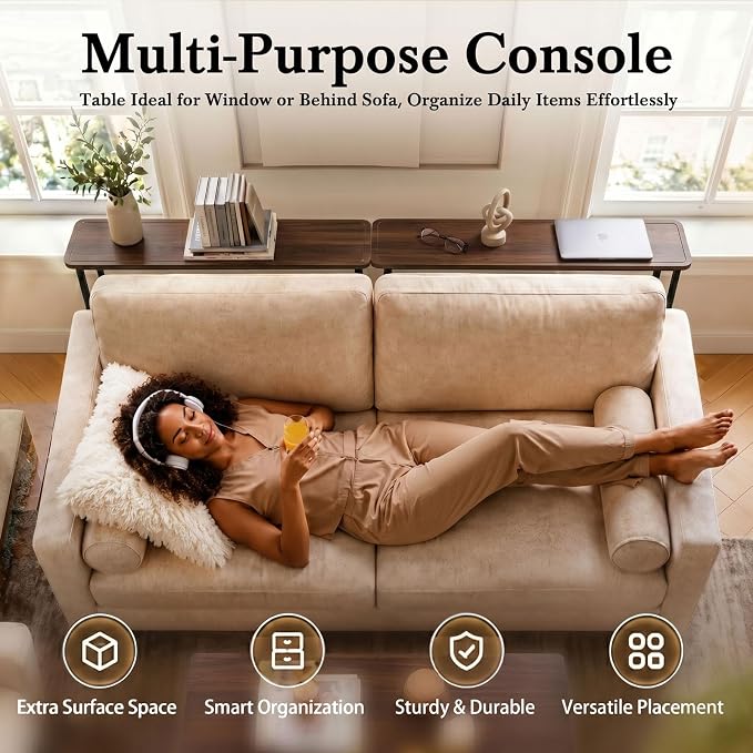 Faesun 33.5 Inch Behind Couch Table, Vacuum Forming Narrow Console Table, Thin Sofa Side Display Table, for Living Room, Bedroom, Walnut