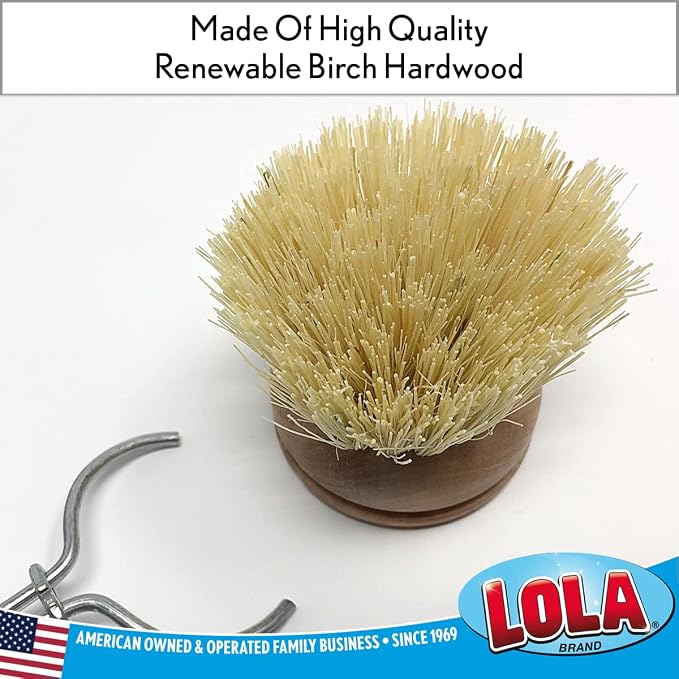 LOLA Replacement Head for The Original Tampico Vegetable & Dish Brush, 1.75" Head, Birchwood & Poly Bristles, Reusable & Washable, 1 Count