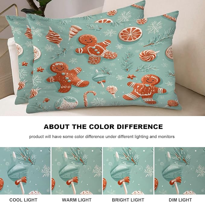 Shrahala Gingerbread Christmas Candy Pillowcases, Retro Christmas Candy Pattern Lumbar Pillow Cover Decorative Blended Double-Sided No Inserts for Bedroom Sofa Living Room Set of 2 (26 x 20 in)