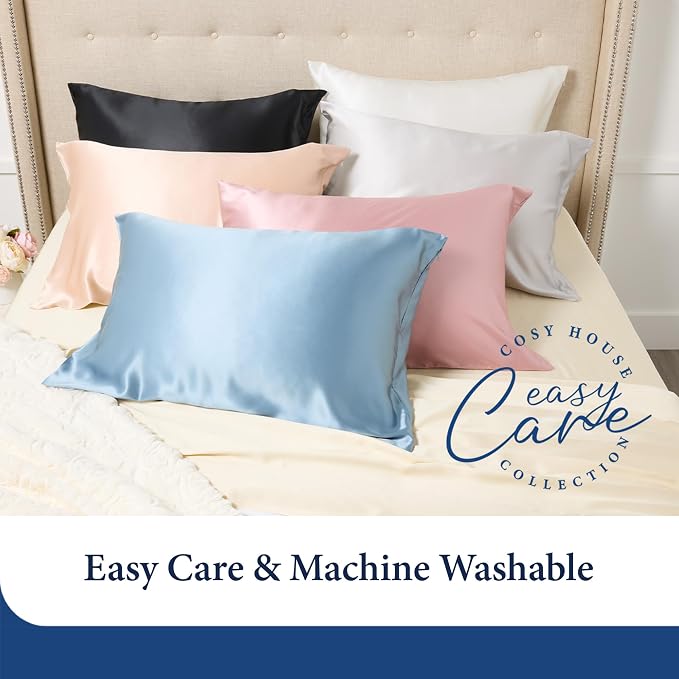 Cosy House Collection 100% Pure Silk Pillowcase | Pure Mulberry Silk - Cooling, Breathable, 22 Momme 6A High-Grade Fibers + Hidden Zipper Closure (King, Black)