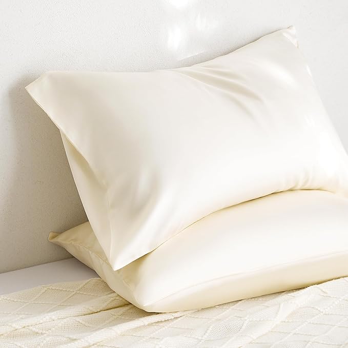 100% Tencel Pillowcase, Hair and Skin Friendly, Soft and Smooth,Cooling Silk Pillowcases for hot Sleepers,Queen Pillowcases Set of 2,Hair and Skin Friendly, Cream White, 20x30In