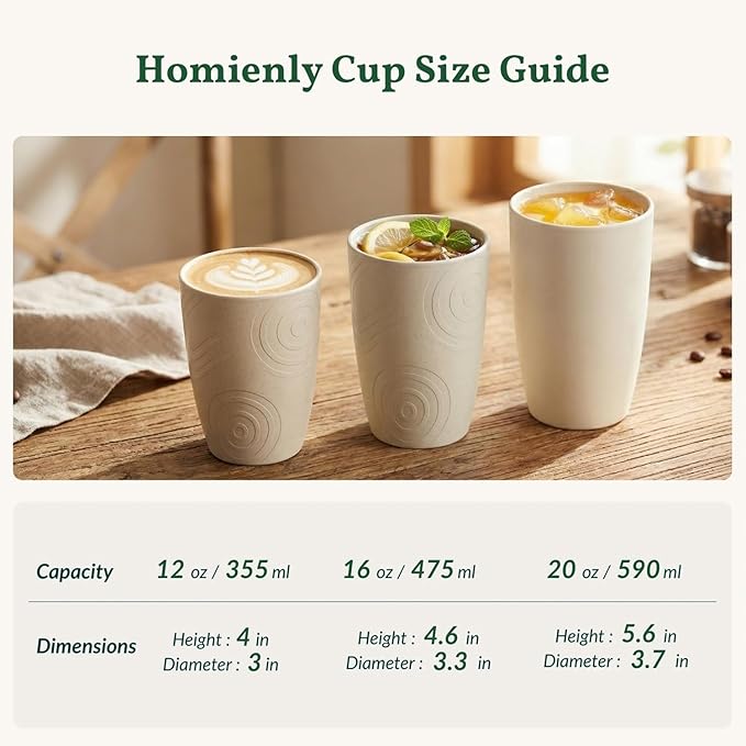 Homienly Unbreakable Drinking Glasses 16oz Wheat Straw Cups–6-Pack Reusable Stackable & Dishwasher Safe Cups for Kitchen-Beige