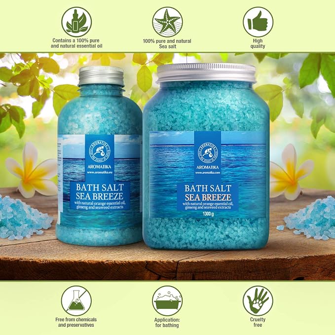 Bath Sea Salt Set 2X 46 Oz - Sea Breeze Salt - Natural Bath Sea Salts - Best for Relaxing - Calming - Body Care - Beauty - Aromatherapy