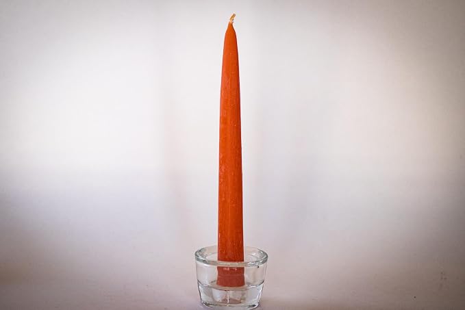 100% Pure Beeswax Taper Candles - All-Natural Handmade Decorative & Dipped Smokeless Unscented Candles for Christmas, Advent, and Hanukkah, Citrus Orange, 8.5 Inches, 24 Candle Set, by BeeTheLight