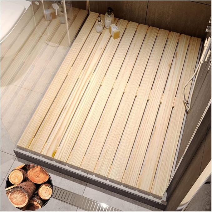 Teak Shower Mat Foldable Luxury Wooden Non-Slip Wood Bath Mat for Bathroom Bathtub Indoor Outdoor,Non Slip Wooden Shower Mat Heavy Duty Bathtub Mat for Indoor/Outdoor Use Customizable Size 8