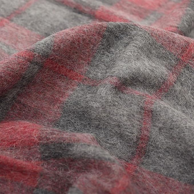 Superfine Alpaca Wool Throw Blanket - Lightweight Alpaca Merino Wool Throw Blankets | Soft Peruvian Alpaca Blanket Wool Blanket Scottish Design 72" x 60" (Gray/Red)
