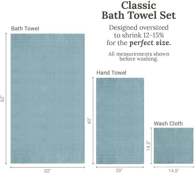 GILDEN TREE Waffle Towel Set Quick Dry Thin | 2 Bath Towels | 2 Hand Towels | 2 Washcloths, Classic Style (Seafoam)