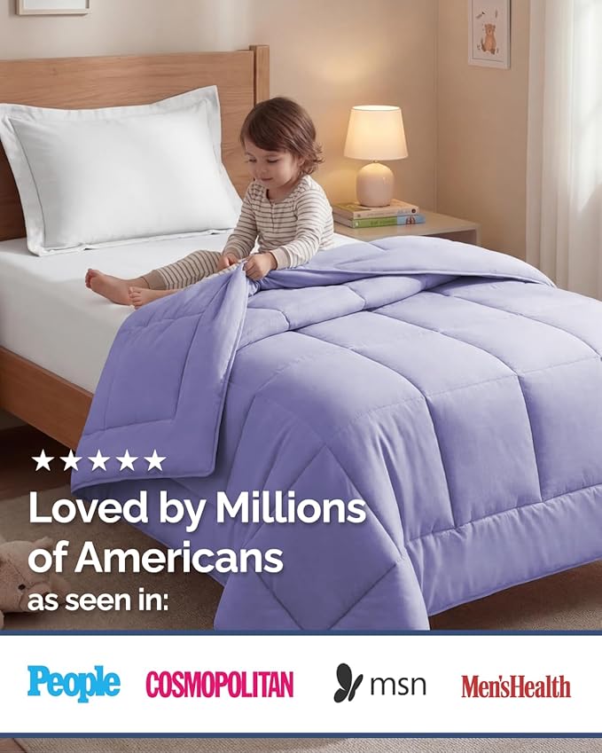 Twin Size, Lavender Alternative Down Comforter - Warm, Lightweight & Breathable Hotel Quality Bedding Set for Men, Women, Kids & Teens - All Season Oversized Cooling Microfiber Duvet Insert Comforter