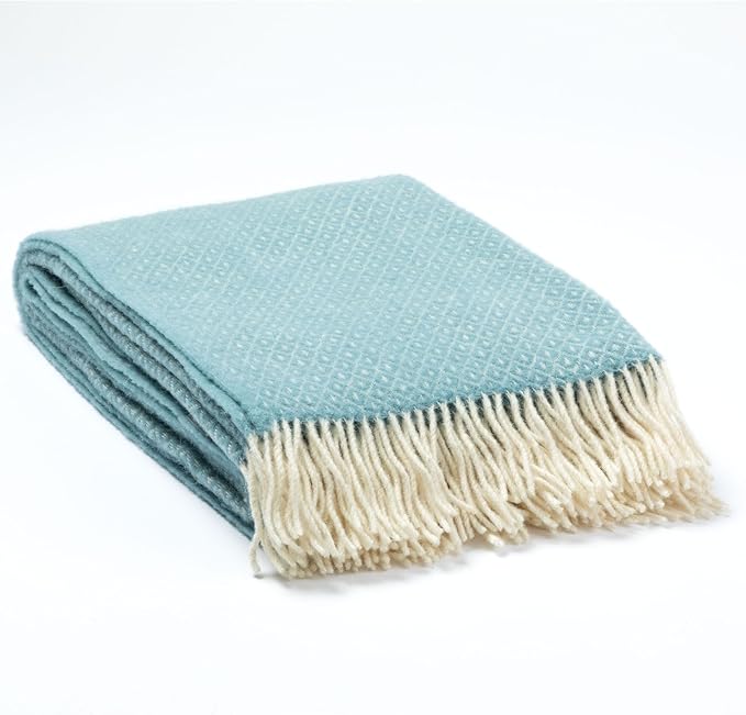 GreaterGood Ukrainian 100% Wool Throw Blanket – Handmade Elegant Cozy Fringed Wool Blanket for Couch, Bed, Sofa & Home Decor, Durable Plaid Herringbone Weave, Fair Trade Artisan Made (Blue, Diamond)