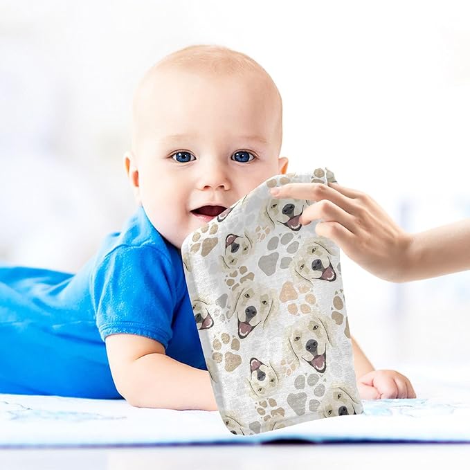Baby Golden Retriever Dog Muslin Washcloths 3 Pack - Muslin Burp Cloths Hanky Large 11.8"X11.8" Extra Soft Absorbent Baby Burp Rags for Newborn 100% Cotton for Boys Girls Gift