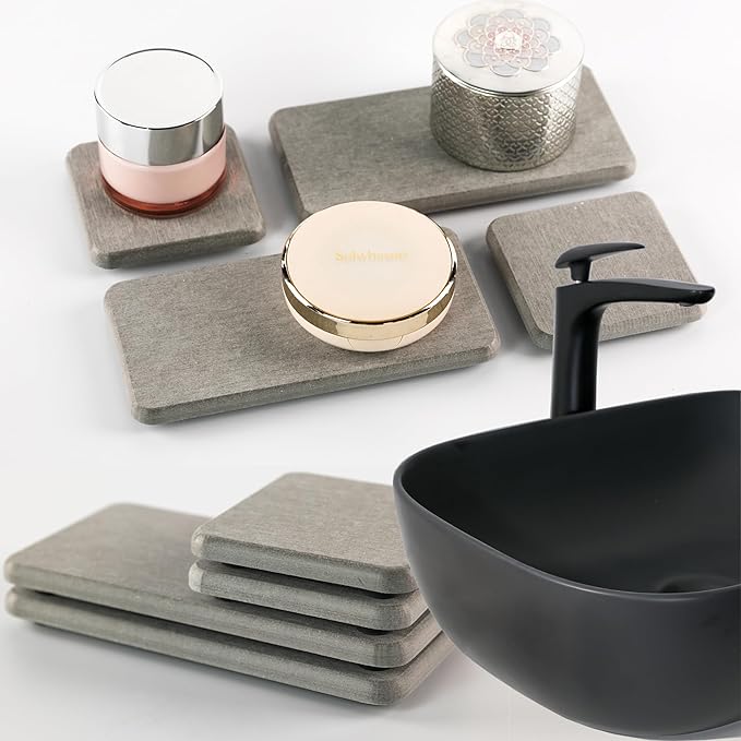 NiuYichee Set of 4 Water Absorbent Diatomite Coasters, Diatomaceous Earth Kitchen Soap Dish, Bathroom Trays, Water Absorbing Stone Used for Hand Soaps & Plants & Toiletries in The Modern Home