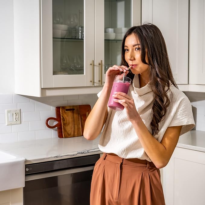 Softy Straws Premium Reusable Stainless Steel Drinking Straws With Silicone Tips + Patented Straw Cleaners and Carrying Case - 9” Long Metal With Curved Bend for 20/30/32oz Tumblers - Natural Colors
