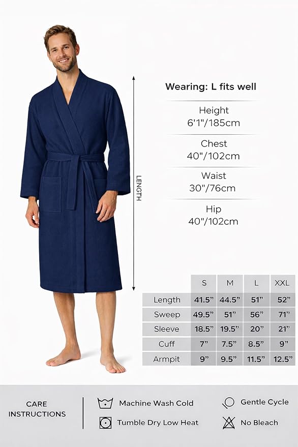 Turkish Linen Men’s Waffle Bathrobe Lightweight Kimono Spa Robe – Quick Dry Bath & Shower Robe for Men with Pockets